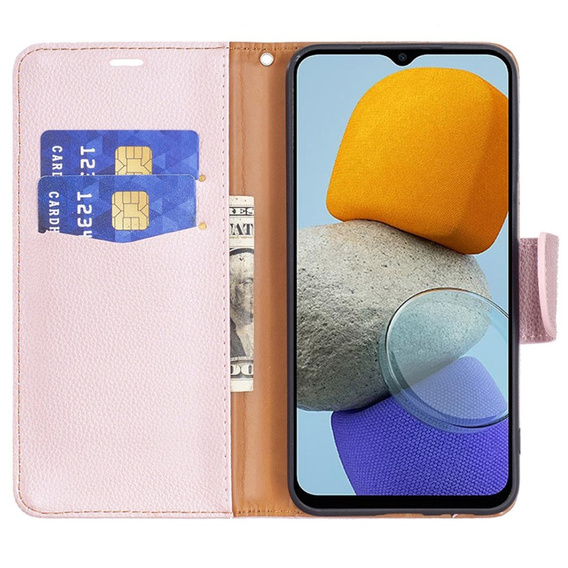 Klapkové puzdro pre Samsung Galaxy M33 5G, Wallet Litchi Magnet, ružové rose gold
