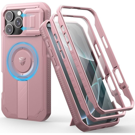 Obrnené puzdro pre iPhone 16 Pro Max, Dexnor CamProtect MagSafe, ružové (dva rámčeky)