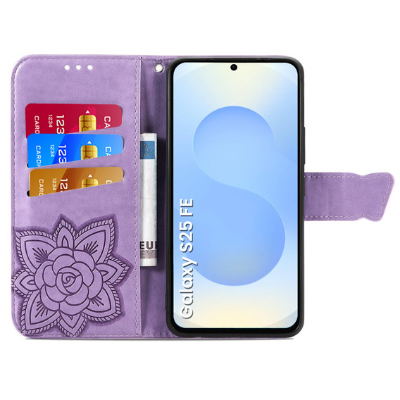 Klapkové puzdro pre Samsung Galaxy S25 FE, Butterfly, fialové