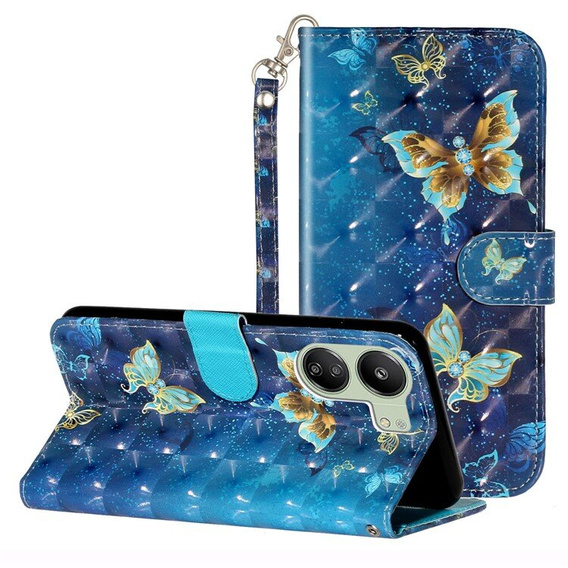 Klapkové puzdro pre Xiaomi Redmi 13C / Poco C65, Wallet, Butterflies modré