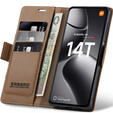 Puzdro pre Xiaomi 14T, ERBORD Glossy Litchi, flipová peňaženka, hnedé