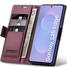 Puzdro pre Samsung Galaxy S25 Edge, ERBORD Glossy Litchi, flipová peňaženka, červené