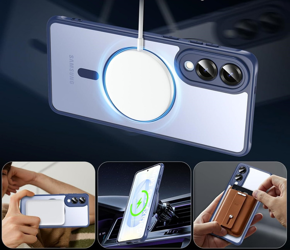 Puzdro pre Samsung Galaxy S25 Edge, Kickstand Matt Case, pre MagSafe, modré + sklo na displej
