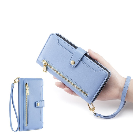 Klapkové puzdro pre iPhone 14 Pro, Wallet Zipper Pocket, modré