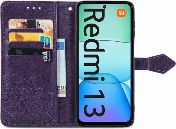 Klapkové puzdro pre Xiaomi Redmi 13, Mandala, fialové