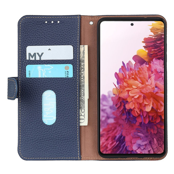KHAZNEH RFID puzdro pre Xiaomi Poco F6, Litchi Texture, modré