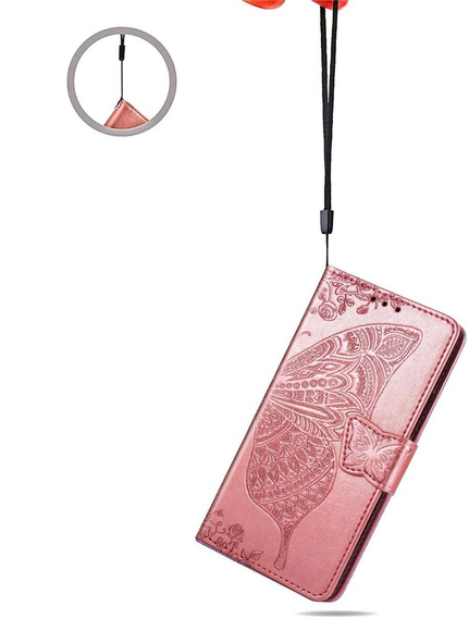 Klapkové puzdro pre Motorola Edge 50 Neo / Motorola ThinkPhone 25, Butterfly, ružové rose gold