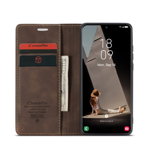 CASEME puzdro pre Samsung Galaxy S21 FE, Leather Wallet Case, káva