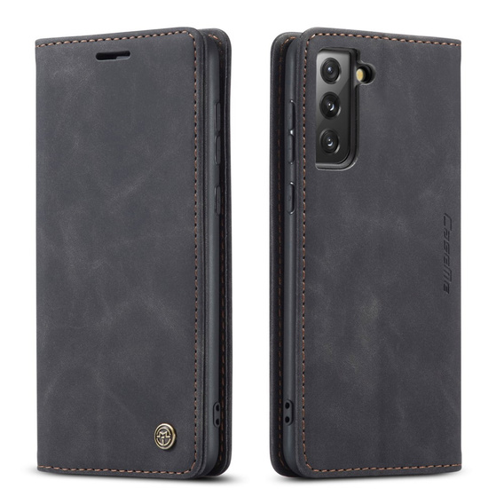 CASEME puzdro pre Samsung Galaxy S21 FE, Leather Wallet Case, čierne
