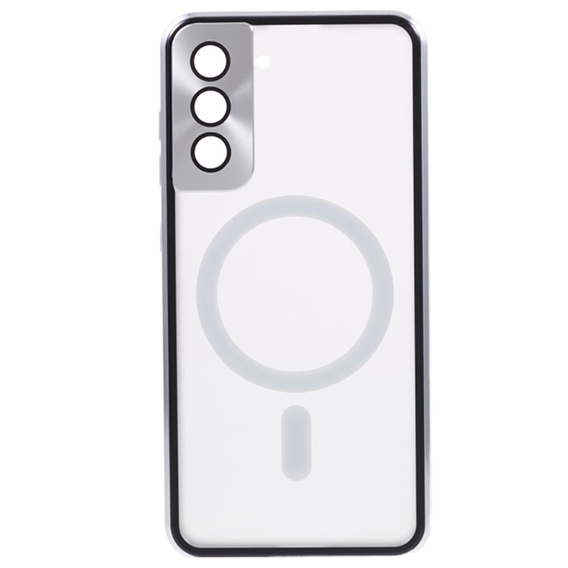 Magnetické puzdro Dual Glass MagSafe pre Samsung Galaxy S21+ Plus, strieborné