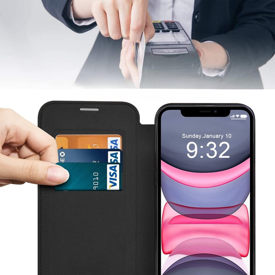 Klapkové puzdro pre iPhone 11, RFID Wallet MagSafe CamShield, čierne