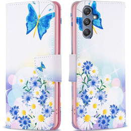 Klapkové puzdro pre Samsung Galaxy M34, Wallet, butterfly & flowers, biele