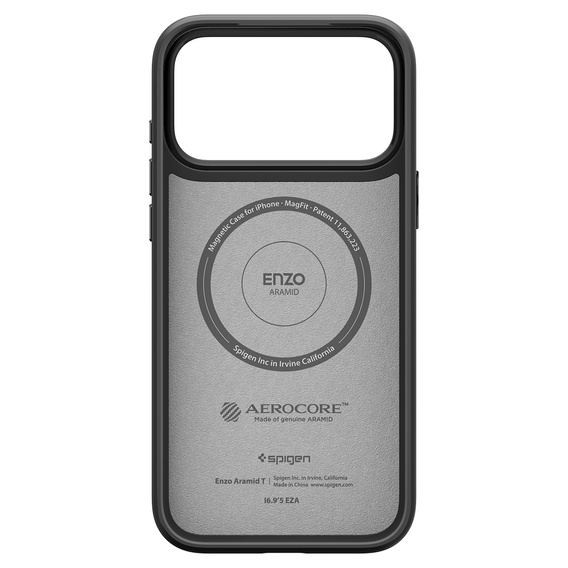 Spigen Enzo Aramid MagSafe puzdro pre iPhone 17 Pro, čierne