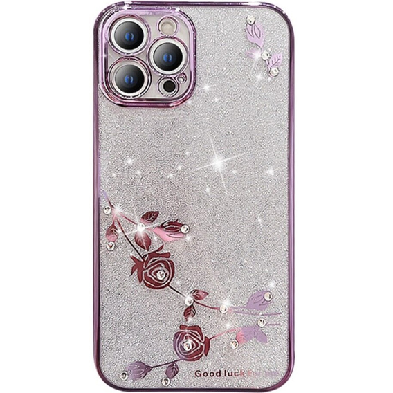 Puzdro pre iPhone 12 Pro Max, Glitter Flower, fialové
