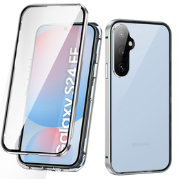 Puzdro pre Samsung Galaxy S24 FE, Magnetic Dual Glass, strieborné