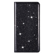 Flipové puzdro na iPhone 16E, Card Slot Glittery, čierne