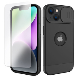 Puzdro ERBORD MagSafe Cam Slider, čierne + sklo na displej pre iPhone 13 / iPhone 14