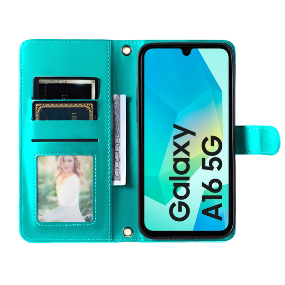 Puzdro s chlopňou pre Samsung Galaxy A16, Rhombus Crossbody Leather, zelený
