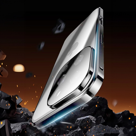 Puzdro pre iPhone 16 Pro Max, Magnetic Dual Glass, strieborné