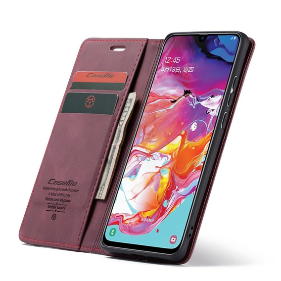 CASEME puzdro pre Samsung Galaxy A70, Leather Wallet Case, bordové