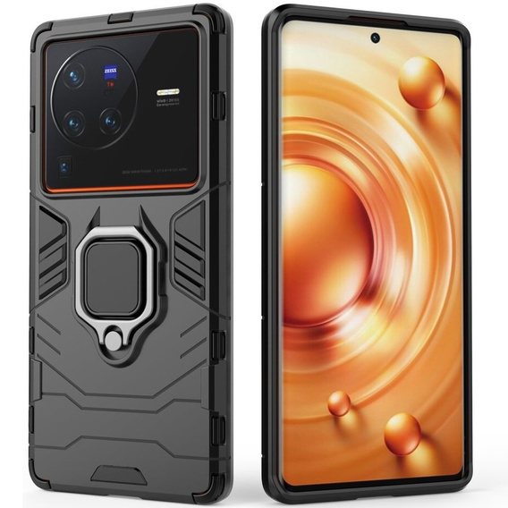 Obal na mobil pre Vivo X80 Pro 5G, Kickstand Ring, čierne