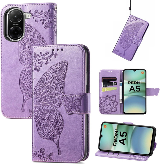 Klapkové puzdro pre Xiaomi Redmi A5, Butterfly, fialové