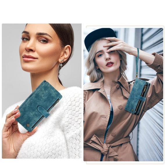 CASEME puzdro pre Samsung Galaxy A56 5G, Leather Wallet Cash and Card Slots, s remienkom, modré