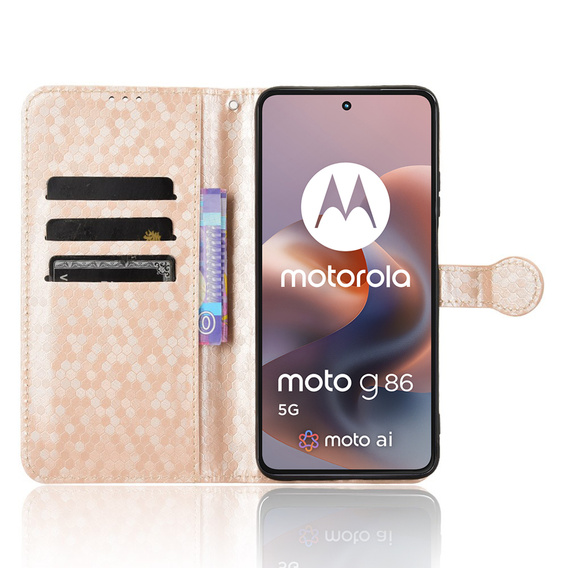 Flipové puzdro pre Motorola Moto G86 Power 5G, Wallet Rhombus, zlaté