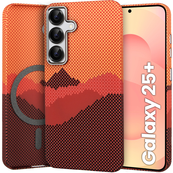 Puzdro pre Samsung Galaxy S25+ Plus, Carbon Fiber MagSafe, oranžové