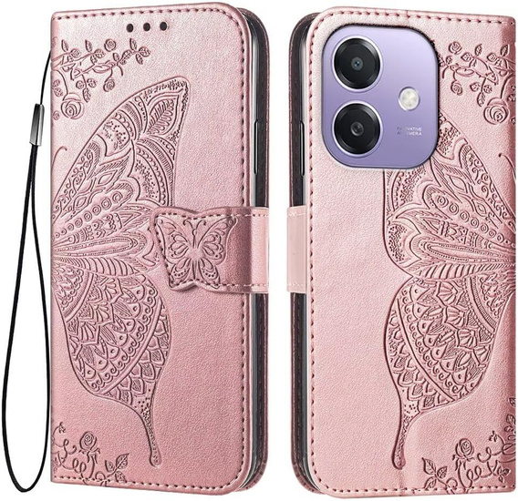 Klapkové puzdro pre Oppo A40 / Oppo A40m, Butterfly, ružové rose gold