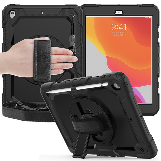 Obrnené puzdro pre iPad 10.2" 2021/2020/2019 (9/8/7 gen.), ochranné 360 so slotom na stylus, čierne