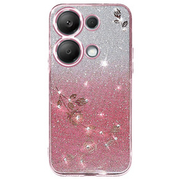 Puzdro pre Xiaomi Redmi Note 13 Pro 4G / Xiaomi Redmi Note 14S / Xiaomi Poco M6 Pro 4G, Glitter Flower, ružové rose gold