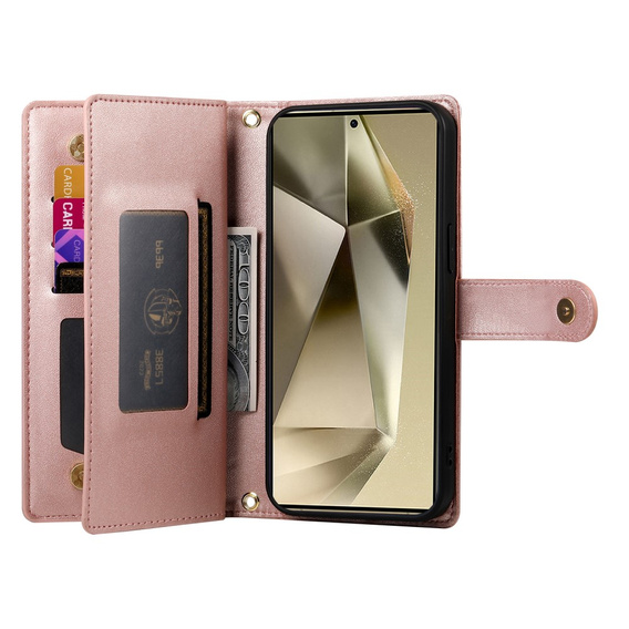 Klapkové puzdro pre Samsung Galaxy S25 Ultra, Wallet Zipper Pocket, ružové