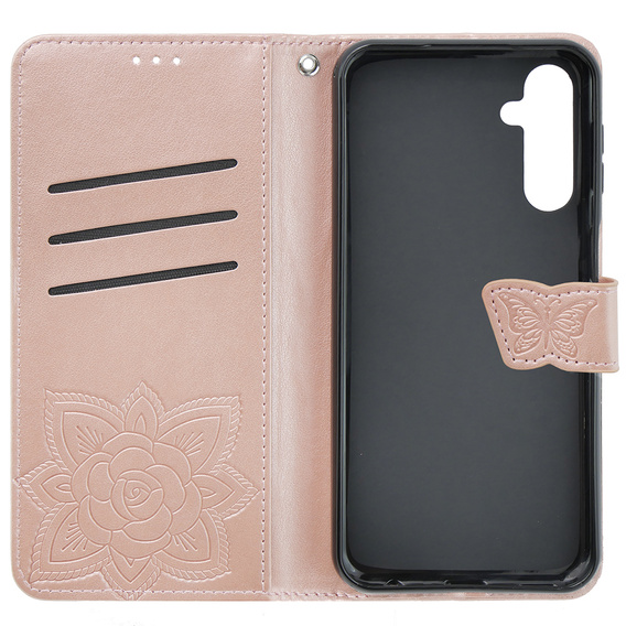 Klapkové puzdro pre Samsung Galaxy M34 5G, Butterfly, ružové rose gold