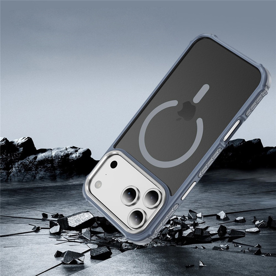 Matné puzdro pre iPhone 17 Pro Max, pancierované, pre MagSafe, dymové so sivými stranami