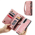 CASEME puzdro pre Samsung Galaxy A56 5G, Retro Leather Wallet, s remienkom, ružové
