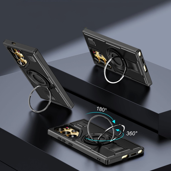 Obal na mobil pre Samsung Galaxy S25 Ultra, Kickstand Ring, čierne