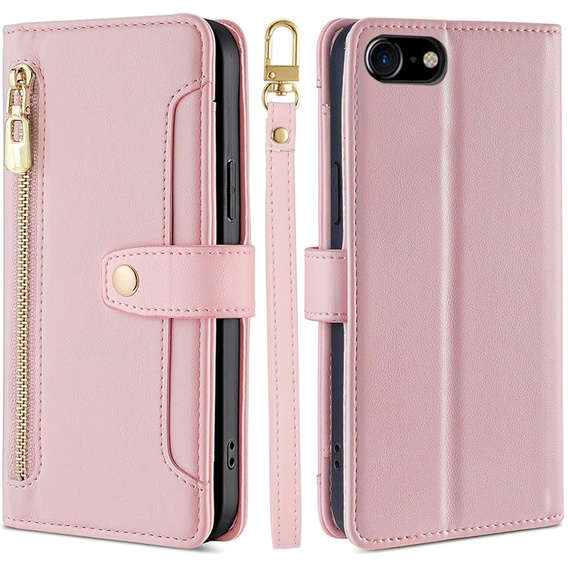 Klapkové puzdro pre iPhone 16E, Wallet Zipper Pocket, ružové