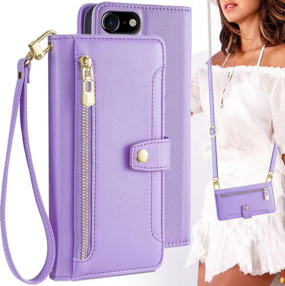 Klapkové puzdro pre iPhone 16E, Wallet Zipper Pocket, fialové