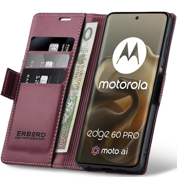 ERBORD Lesklá peňaženka Litchi s chlopňou pre Motorola Edge 60 Pro
