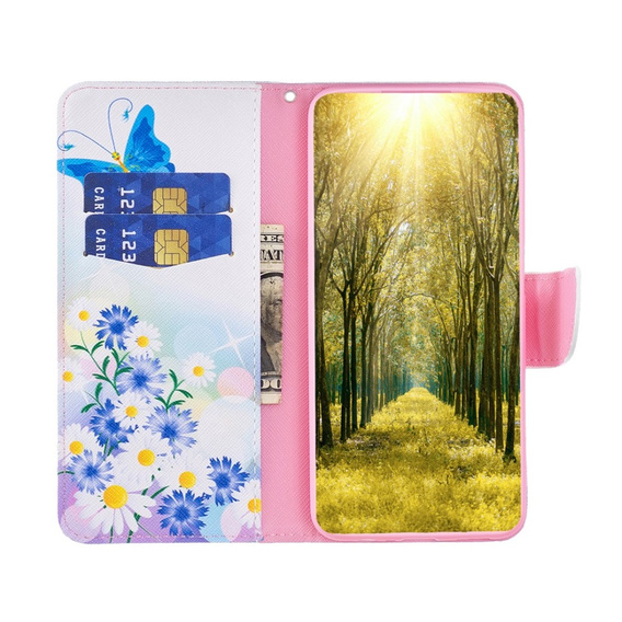 Klapkové puzdro pre Samsung Galaxy M34, Wallet, butterfly & flowers, biele