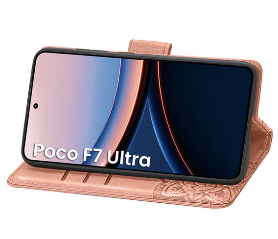 Klapkové puzdro pre Xiaomi Poco F7 Ultra, Butterfly, ružové rose gold