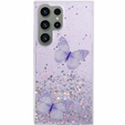 Puzdro pre Samsung Galaxy S24 Ultra, Glitter Butterfly, fialové