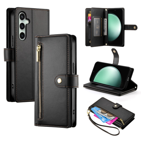Klapkové puzdro pre Samsung Galaxy S24 FE, Wallet Zipper Pocket, čierne