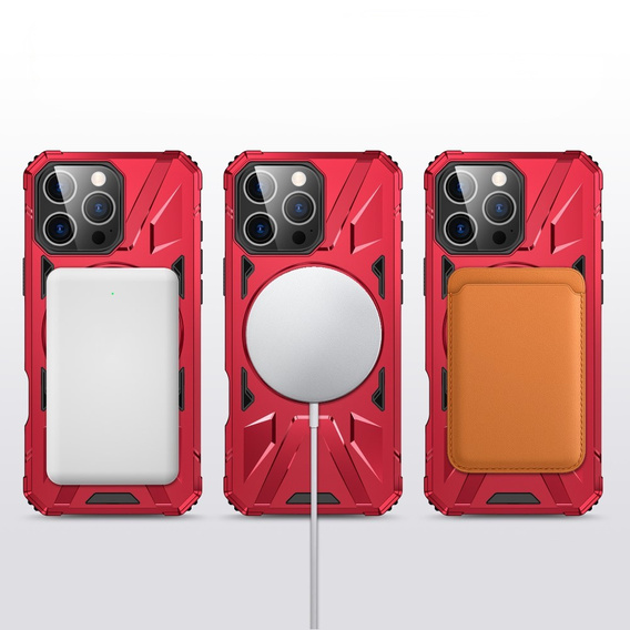 Puzdro pre iPhone 16 Pro Max, pancierované so stojanom a rukoväťou, červené