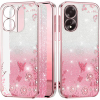 Puzdro pre Oppo A18 4G / A38 4G, Glitter Flower, ružové rose gold