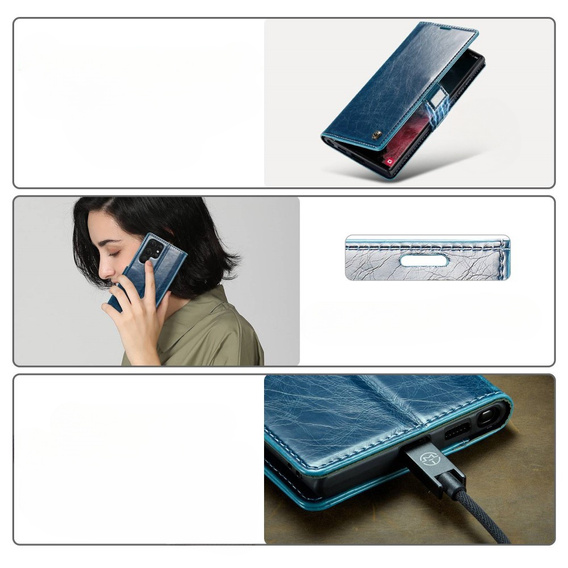 CASEME flipové puzdro pre Samsung Galaxy S22 Ultra, Waxy Textured, modré