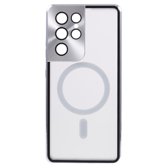 Magnetické puzdro Dual Glass MagSafe pre Samsung Galaxy S21 Ultra, strieborné