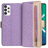 Klapkové puzdro pre Samsung Galaxy A52 / A52s, Wallet Pocket Zipper Lace, fialové