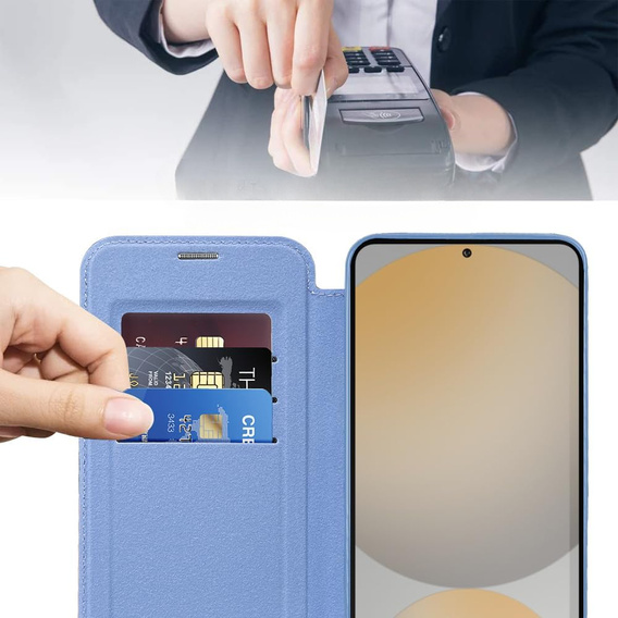Klapkové puzdro pre Samsung Galaxy S25 FE, RFID Wallet MagSafe CamShield, modré